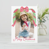 水彩赤い水玉模様ボウスワッグクリスマスフォト シーズンカード (スタンド正面)