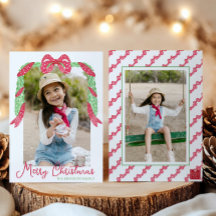 水彩赤い水玉模様ボウスワッグクリスマスフォト