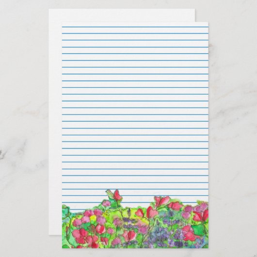 水彩赤い甘いエンドウ豆ブルーライン 便箋 (正面/裏面)