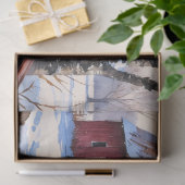 水彩赤い納屋とカーディナル冬のデコパージュ 薄葉紙 (ギフト)