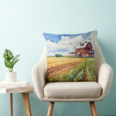 水彩赤い納屋とコーンフィールド クッション (椅子)