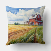 水彩赤い納屋とコーンフィールド クッション (裏面)