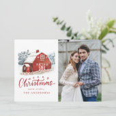 水彩赤い納屋フォト手書き シーズンカード (スタンド正面)
