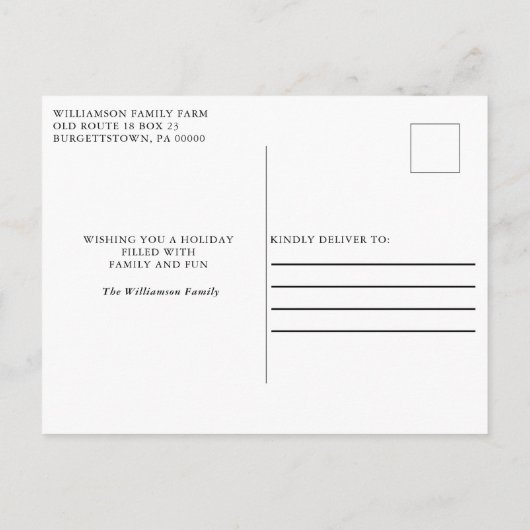 水彩赤い素朴納屋カントリークリスマスカード 案内ポストカード (裏面)