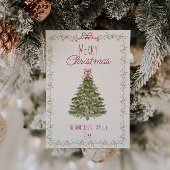 水彩赤い緑のクリスマスボウツリーノンフォト シーズンカード