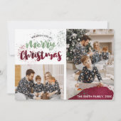 水彩赤い緑の家族の写真メリークリスマス シーズンカード (正面)