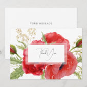 水彩赤い花のカスタム感謝カード サンキューカード (正面/裏面)