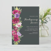 水彩赤い花の与え感謝してい夕飯 招待状 (スタンド正面)