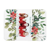 水彩赤い花冬の緑の写真 マグネット (横)