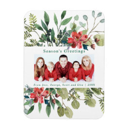 水彩赤い花冬の緑の写真 マグネット