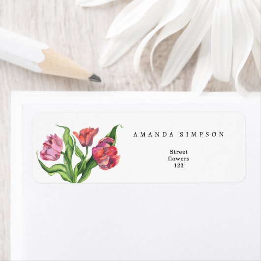 水彩赤い花束の花 – ベビー入り開花 ラベル (インサイチュ)