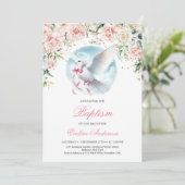 水彩赤い花輪かわいい鳩バプテスマ 招待状 (スタンド正面)