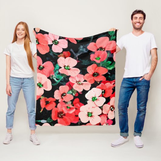 水彩赤い花 フリースブランケット (インサイチュ)