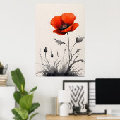 水彩赤い花 ポスター (ホームオフィス)