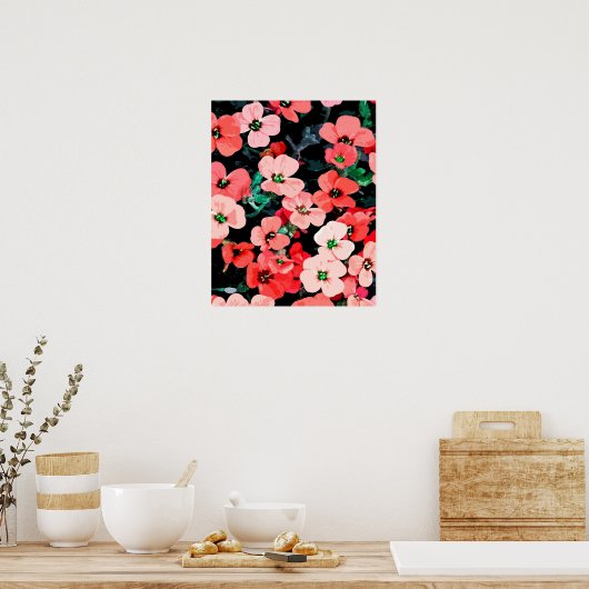 水彩赤い花 ポスター (キッチン)