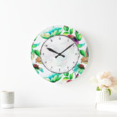 水彩赤い芽バラオンブロンドウッド ラージ壁時計 (ホーム)