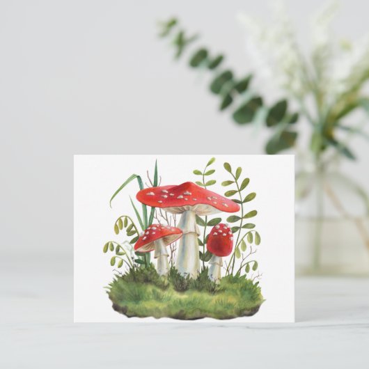 水彩赤い野生の森キノコ ポストカード (スタンド正面)