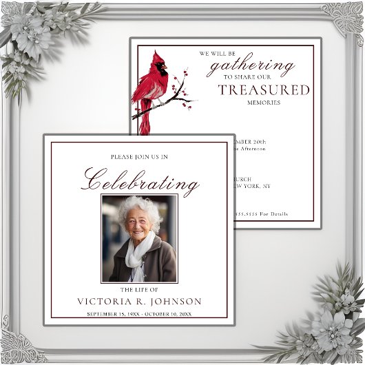 水彩赤い(鳥)ショウジョウコウカンチョウお祝いの生活 招待状