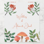 水彩赤きのこ結婚の ワインラベル (シングルラベル)