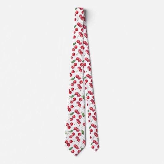 水彩赤さくらんぼ果実 ネクタイ (正面)