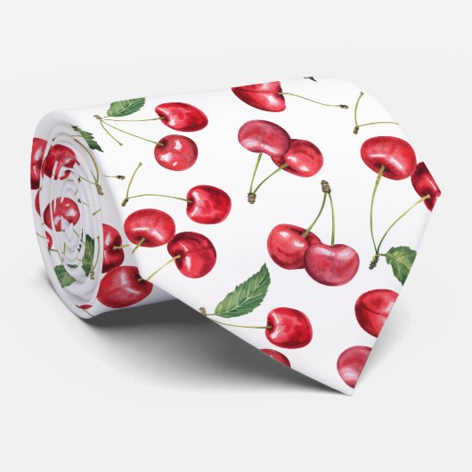 水彩赤さくらんぼ果実 ネクタイ (ロール)