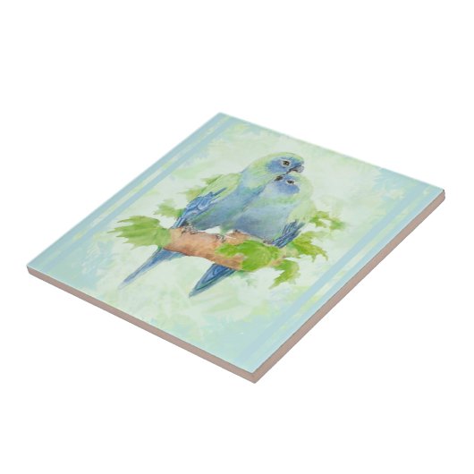 水彩赤ずんだ青いオウム鳥の野生生物アート タイル (側面)