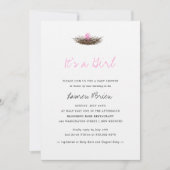 水彩赤ちゃんガールバードズネストベビーシャワー 招待状 (正面)