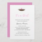 水彩赤ちゃんガールバードズネストベビーシャワー 招待状 (正面/裏面)