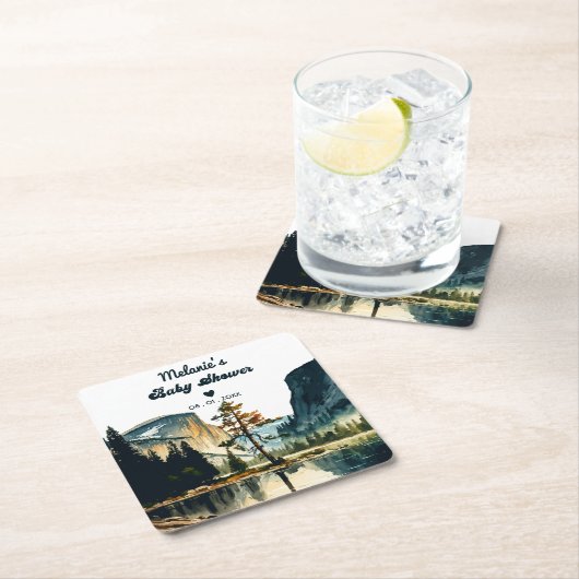 水彩赤ちゃんシャワーヨセミテ国立公園Ca スクエアペーパーコースター (インサイチュ)