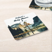 水彩赤ちゃんシャワーヨセミテ国立公園Ca スクエアペーパーコースター (アングル)