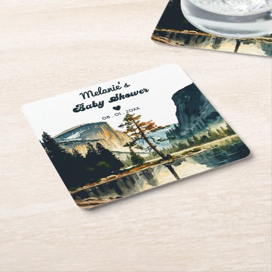 水彩赤ちゃんシャワーヨセミテ国立公園Ca スクエアペーパーコースター (アングル)