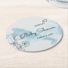 水彩赤ちゃんシャワー丸紙コースター ラウンドペーパーコースター