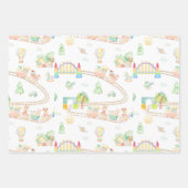 水彩赤ちゃんシャワー乳児おもちゃトレインパターン ラッピングペーパーシート (正面3)