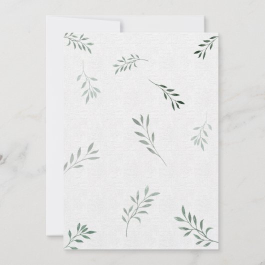 水彩赤ちゃんシャワー緑リース 招待状 (裏面)