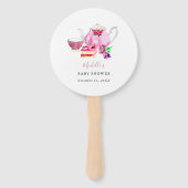 水彩赤ちゃんシャワー茶パーティーピンクティーポット ハンドファン (正面)