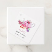 水彩赤ちゃんシャワー茶パーティーピンクティーポット フェイバータグ (インサイチュ)