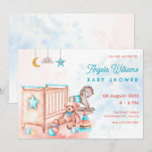 水彩赤ちゃんシャワー 招待状 (正面/裏面)