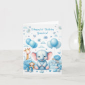 水彩赤ちゃんブルーエレファント1st誕生日 カード (正面)