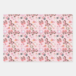 水彩赤ちゃん女の子パターンおもちゃ服シャワー ラッピングペーパーシート