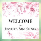 水彩赤ちゃん女の子ピンクの花模様ウィンドウにしがみつく ウィンドウサイン (シート3)