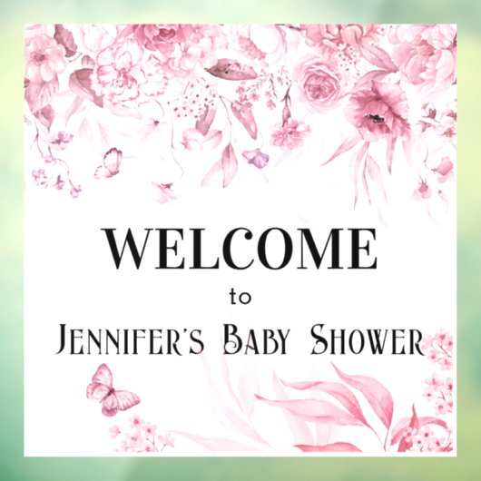 水彩赤ちゃん女の子ピンクの花模様ウィンドウにしがみつく ウィンドウサイン (シート3)