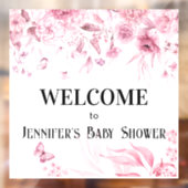 水彩赤ちゃん女の子ピンクの花模様ウィンドウにしがみつく ウィンドウサイン (シート2)