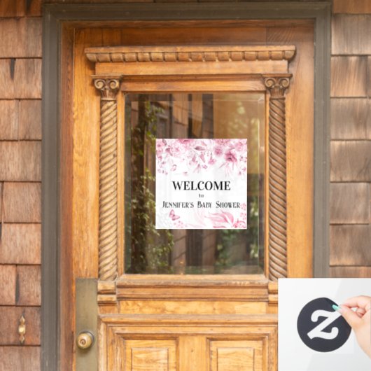 水彩赤ちゃん女の子ピンクの花模様ウィンドウにしがみつく ウィンドウサイン (ホームデコレーション)