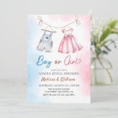 水彩赤ちゃん服ジェンダーリビール招待状 招待状 (スタンド正面)