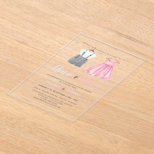 水彩赤ちゃん服スペインの性表彰 アクリル招待状 (レイダウン)