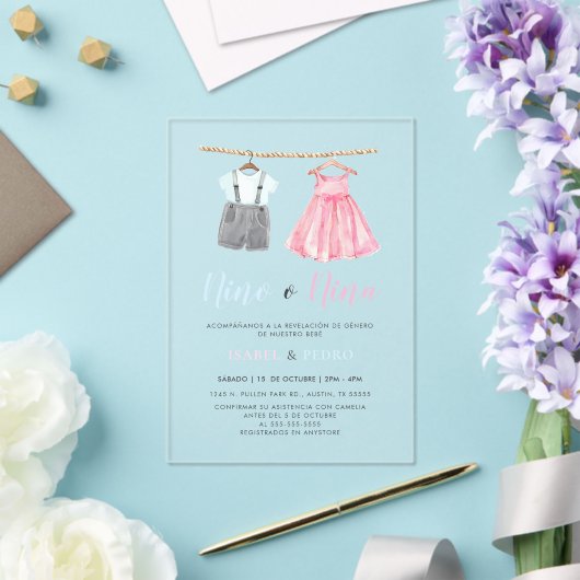 水彩赤ちゃん服スペインの性表彰 アクリル招待状 (インサイチュ (ウェディング))