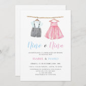 水彩赤ちゃん服スペインの性表彰 招待状 (正面/裏面)