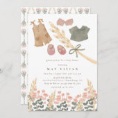 水彩赤ちゃん服&小麦ベビーシャワー 招待状 (正面/裏面)