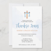 水彩赤ちゃん男の子の洗礼招待状カード 招待状 (正面)