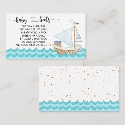 水彩赤ちゃん航海のシャワーブックリクエスト エンクロージャーカード (正面/裏面)